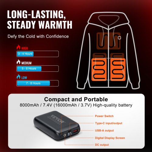 Heated Hoodie Unisex Heated Sweatshirt with Battery Pack 74V Zip Up Electric