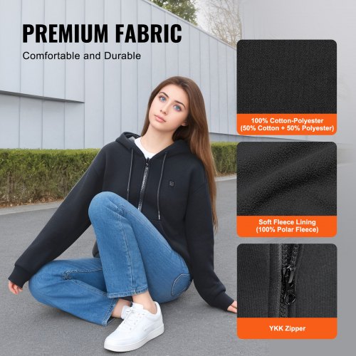 Heated Hoodie Unisex Heated Sweatshirt with Battery Pack 74V Zip Up Electric