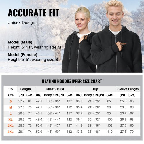Heated Hoodie Unisex Heated Sweatshirt with Battery Pack 74V Zip Up Electric