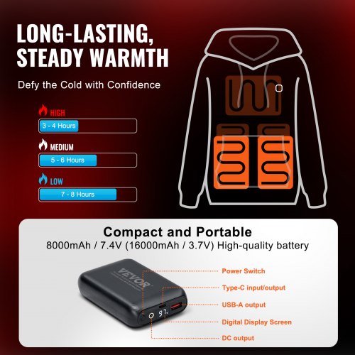 Heated Hoodie Unisex Heated Sweatshirt with Battery Pack 74V Electric