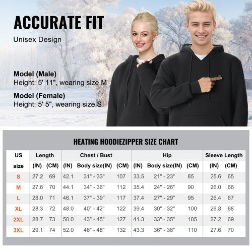 Heated Hoodie Unisex Heated Sweatshirt with Battery Pack 74V Electric