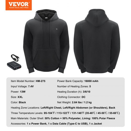Heated Hoodie Unisex Heated Sweatshirt with Battery Pack 74V Electric