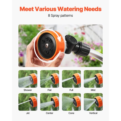 Watering Wand 15Inch Heavy Duty Garden Hose Wand with 8 Spray Patterns