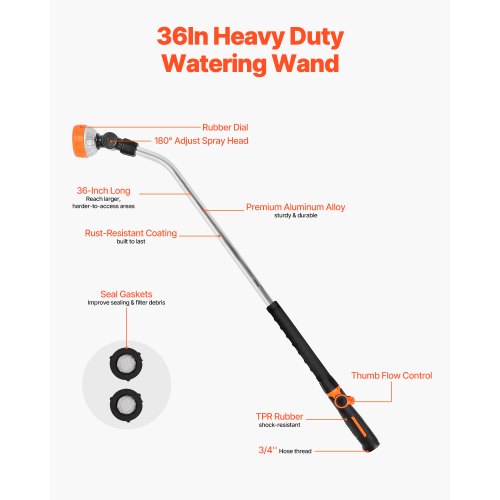 Watering Wand 36Inch Extra Long Heavy Duty Garden Hose Wand with 8 Spray