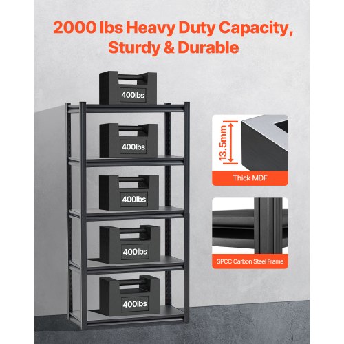 Storage Shelves 2000 lbs 5 Tier Garage Storage Shelving 16 D x 32 W x