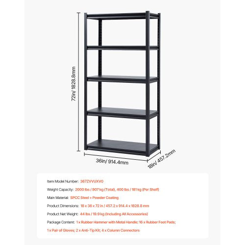 Storage Shelves 2000 lbs 5 Tier Garage Storage Shelving 18 D x 36 W x