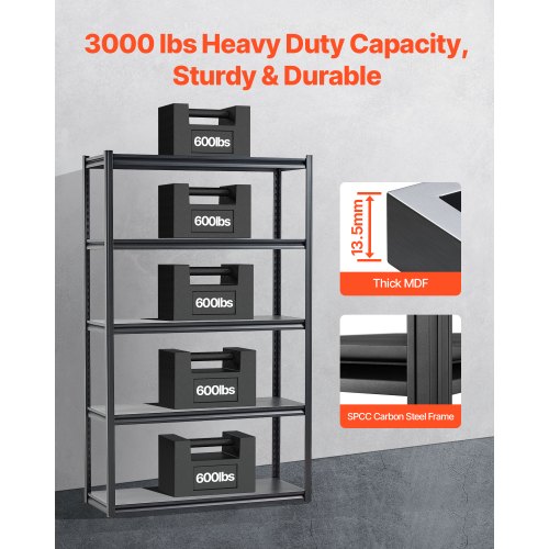 Storage Shelves 3000 lbs 5 Tier Garage Storage Shelving 18 D x 48 W x