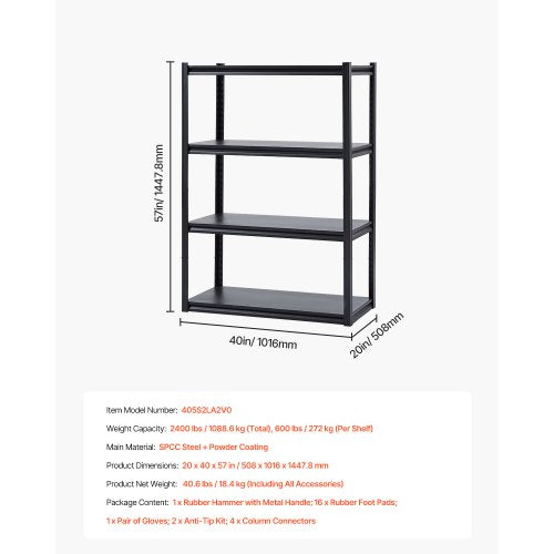 Storage Shelves 2400 lbs 4 Tier Garage Storage Shelving 20 D x 40 W x