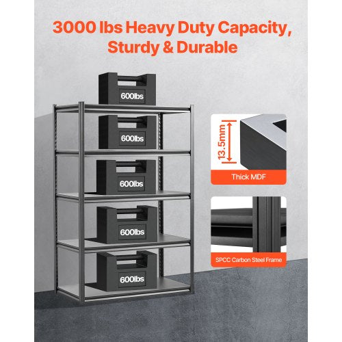 Storage Shelves 3000 lbs 5 Tier Garage Storage Shelving 24 D x 48 W x