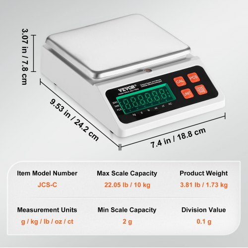 Industrial Counting Scale 10 kg x 0.1 g Digital Scale for Parts and Coins