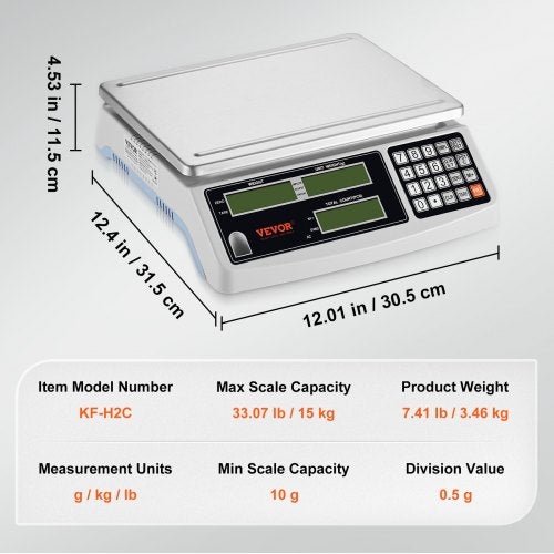 Industrial Counting Scale 15 kg x 0.5 g Digital Scale for Parts and Coins