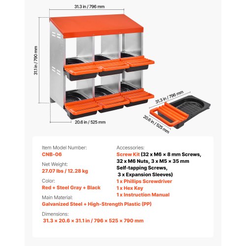 2 Tiers Chicken Nesting Boxes 6 Compartments Metal Egg Laying With Protective