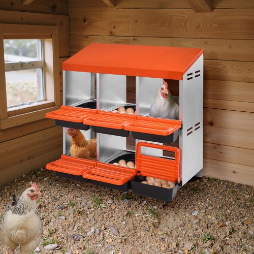 2 Tiers Chicken Nesting Boxes 6 Compartments Metal Egg Laying With Protective
