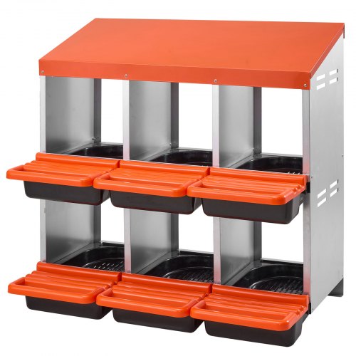 2 Tiers Chicken Nesting Boxes 6 Compartments Metal Egg Laying With Protective