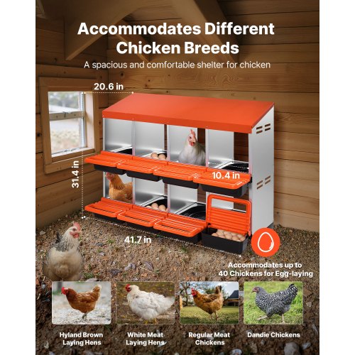 2 Tiers Chicken Nesting Boxes 8 Compartments Metal Egg Laying With Protective