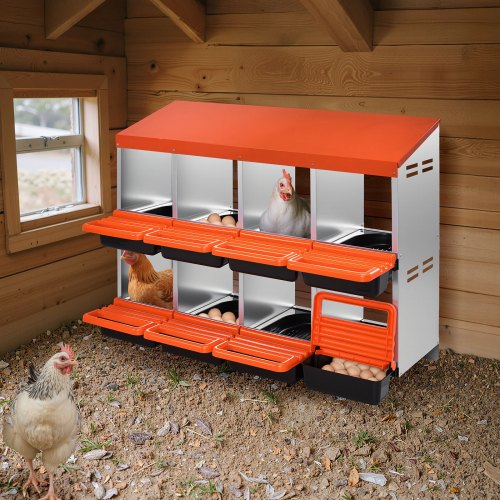 2 Tiers Chicken Nesting Boxes 8 Compartments Metal Egg Laying With Protective