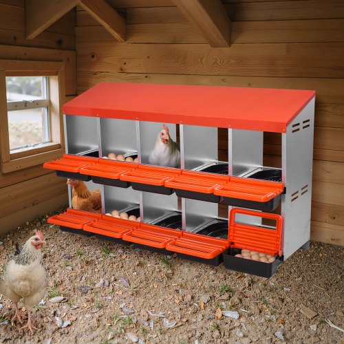 2 Tiers Chicken Nesting Boxes 10 Compartments Metal Egg Laying With Protective