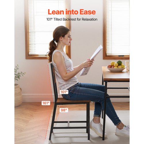 Dining Chairs Set of 2 Wooden Table Chairs with Metal Frame and Backrest