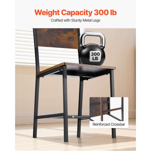 Dining Chairs Set of 2 Wooden Table Chairs with Metal Frame and Backrest