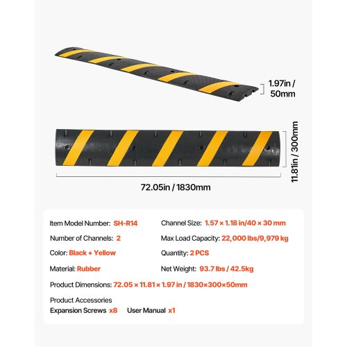 6FT Rubber Speed Bump 2 Pack 2 Channel Heavy Duty Traffic Speed Hump