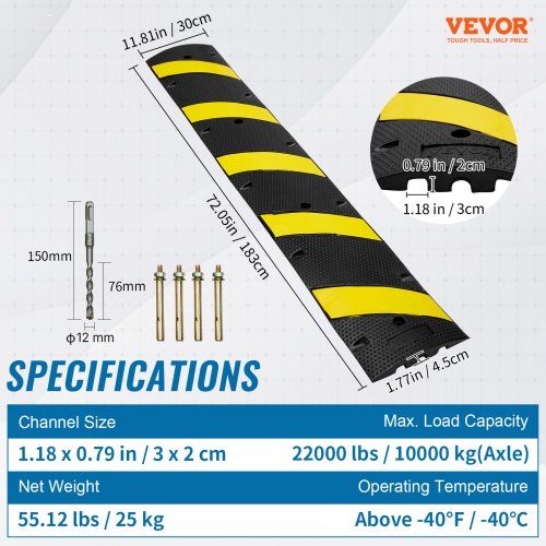 72 Rubber Speed Bump Dual Channel Supports up to 22000 lbs Durable