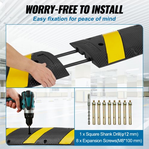 2PCs 6 ft72 Rubber Speed Hump 2 Channel 22000 lbs Capacity Heavy Duty