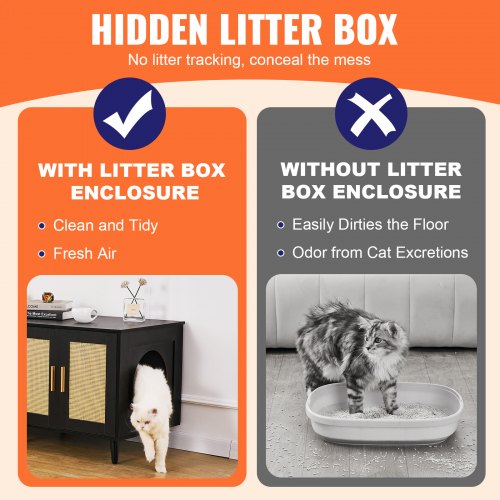 Cat Litter Box Enclosure Wooden Litter Box Furniture Hidden 2 Rooms Black –