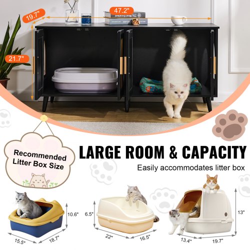 Cat Litter Box Enclosure Wooden Litter Box Furniture Hidden 2 Rooms Black –