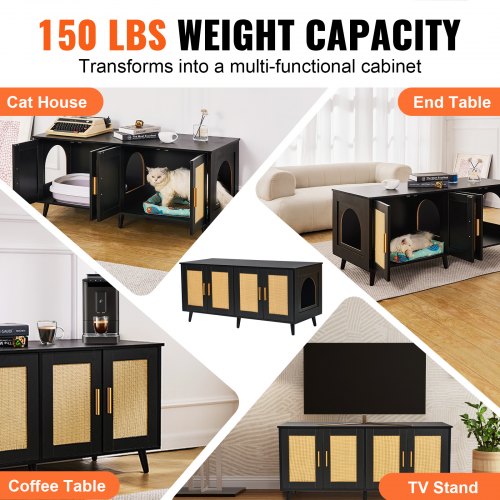 Cat Litter Box Enclosure Wooden Litter Box Furniture Hidden 2 Rooms Black –