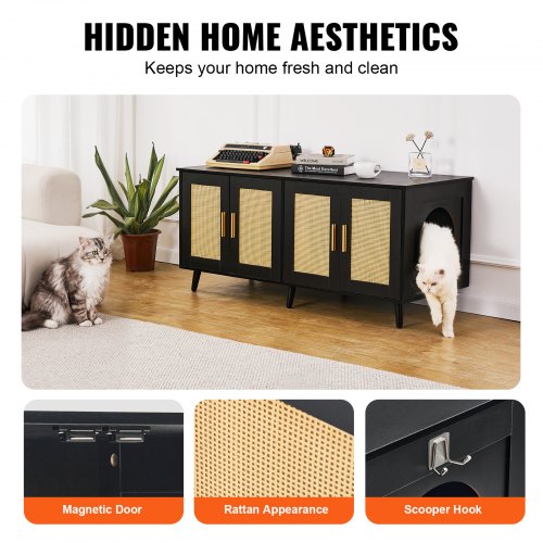 Cat Litter Box Enclosure Wooden Litter Box Furniture Hidden 2 Rooms Black –