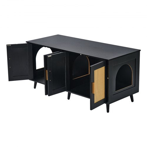 Cat Litter Box Enclosure Wooden Litter Box Furniture Hidden 2 Rooms Black –