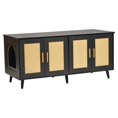 Cat Litter Box Enclosure Wooden Litter Box Furniture Hidden 2 Rooms Black –