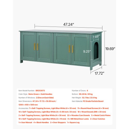 Cat Litter Box Enclosure for Multi Cats 47.2 in Hidden Litter Box Cabinet