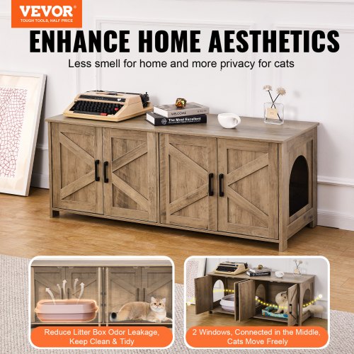 Cat Litter Box Enclosure for 2 Cats Litter Box Furniture Hidden with Double