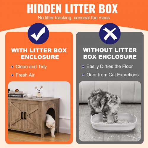 Cat Litter Box Enclosure for 2 Cats Litter Box Furniture Hidden with Double