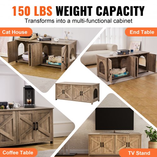Cat Litter Box Enclosure for 2 Cats Litter Box Furniture Hidden with Double