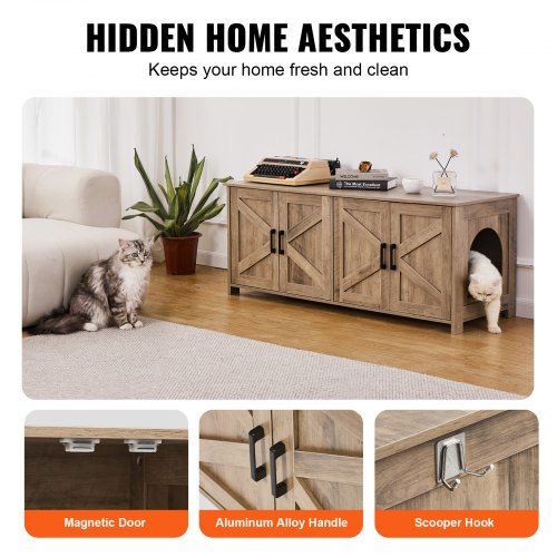 Cat Litter Box Enclosure for 2 Cats Litter Box Furniture Hidden with Double