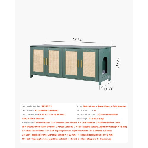 Cat Litter Box Enclosure for Multi Cats 47.2 in Hidden Litter Box Cabinet 1