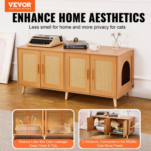 Cat Litter Box Enclosure for 2 Cats Litter Box Furniture Hidden with Rattan