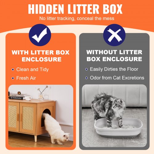 Cat Litter Box Enclosure for 2 Cats Litter Box Furniture Hidden with Rattan