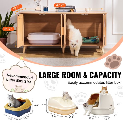 Cat Litter Box Enclosure for 2 Cats Litter Box Furniture Hidden with Rattan