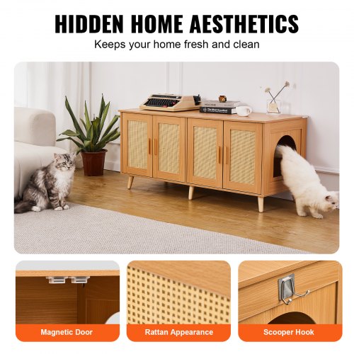 Cat Litter Box Enclosure for 2 Cats Litter Box Furniture Hidden with Rattan