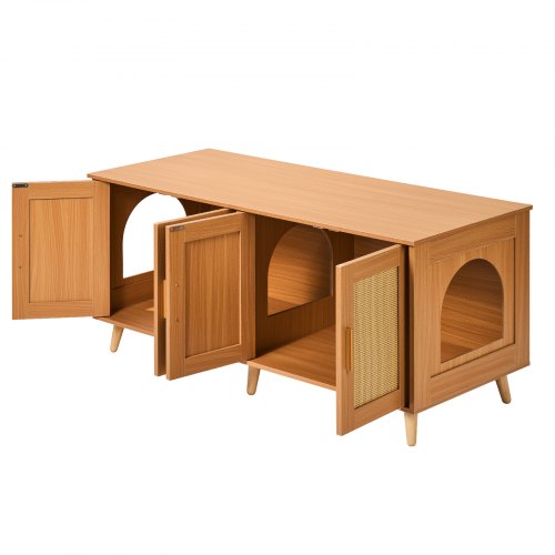 Cat Litter Box Enclosure for 2 Cats Litter Box Furniture Hidden with Rattan