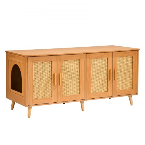 Cat Litter Box Enclosure for 2 Cats Litter Box Furniture Hidden with Rattan