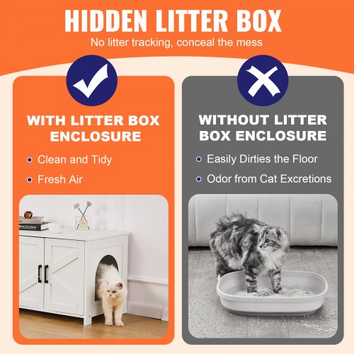 Cat Litter Box Enclosure Wooden Litter Box Furniture Hidden 2 Rooms White –