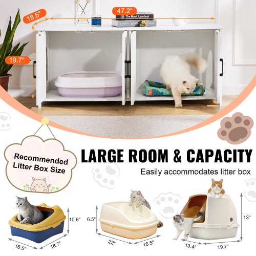 Cat Litter Box Enclosure Wooden Litter Box Furniture Hidden 2 Rooms White –
