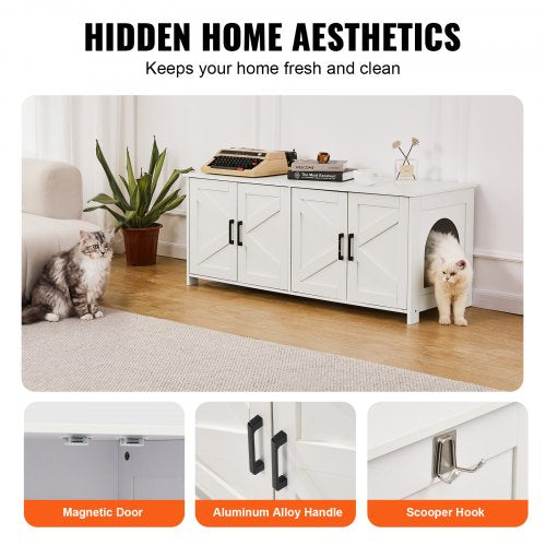 Cat Litter Box Enclosure Wooden Litter Box Furniture Hidden 2 Rooms White –