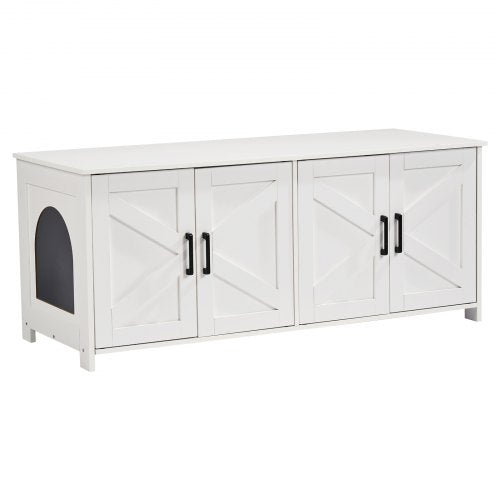 Cat Litter Box Enclosure Wooden Litter Box Furniture Hidden 2 Rooms White –