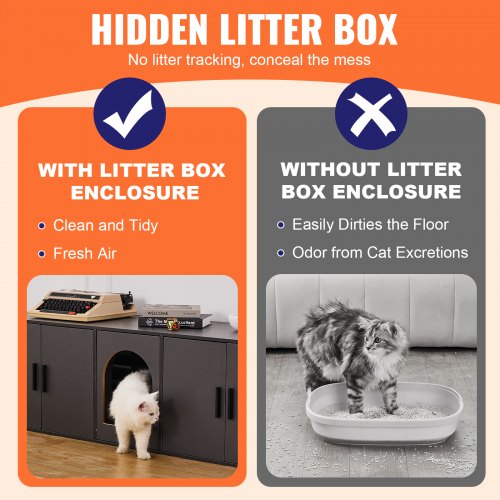 Cat Litter Box Enclosure for 2 Cats Litter Box Furniture Hidden with Double