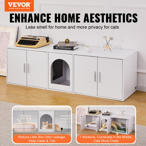 Cat Litter Box Enclosure Wooden Litter Box Furniture Hidden 579 White – 56 L
